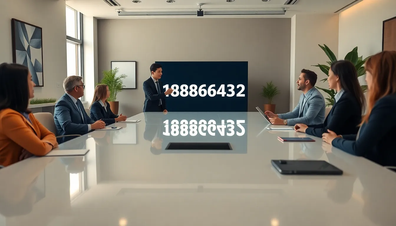 professionals discussing the significance of the number 18888664352 in an office.