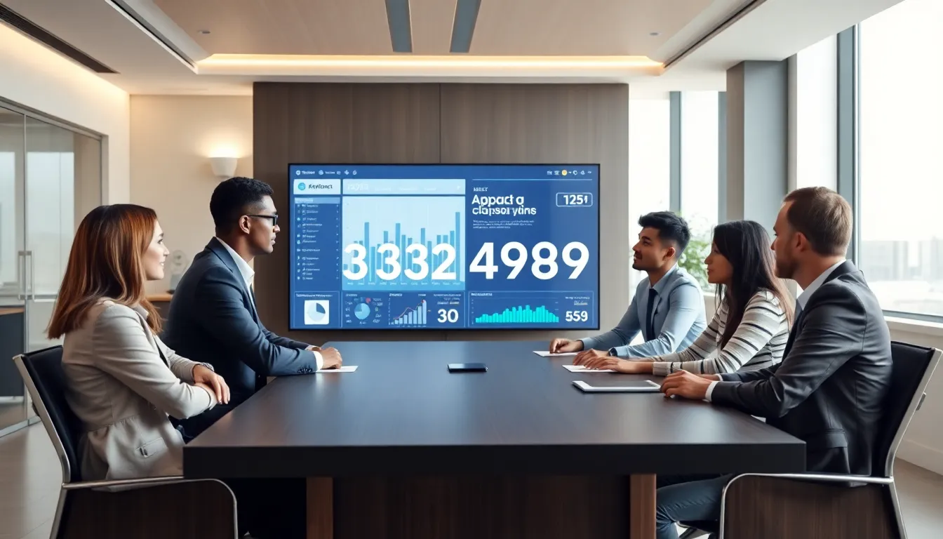diverse team discussing numeric data in a modern office.